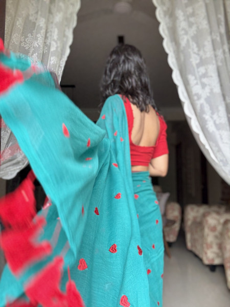 JADE COTTON MULMUL EMBROIDERED SARI
