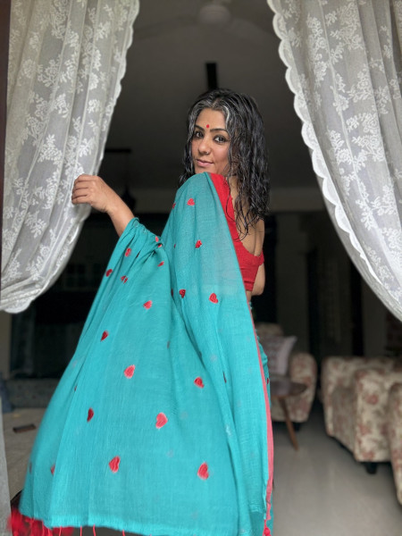 JADE COTTON MULMUL EMBROIDERED SARI