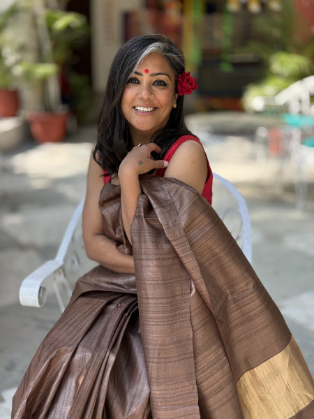 BROWN KOSA SILK WOVEN ZARI SARI
