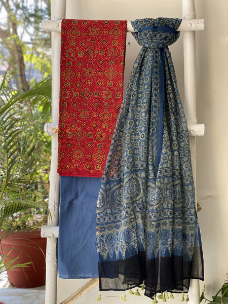 MAROON & INDIGO AJRAKH BLOCK PRINT KOTA DUPATTA SET