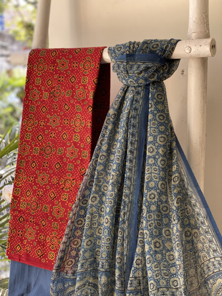 MAROON & INDIGO AJRAKH BLOCK PRINT KOTA DUPATTA SET