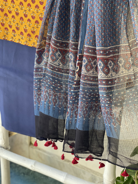 MUSTARD & INDIGO AJRAKH BLOCK PRINT KOTA DUPATTA SET