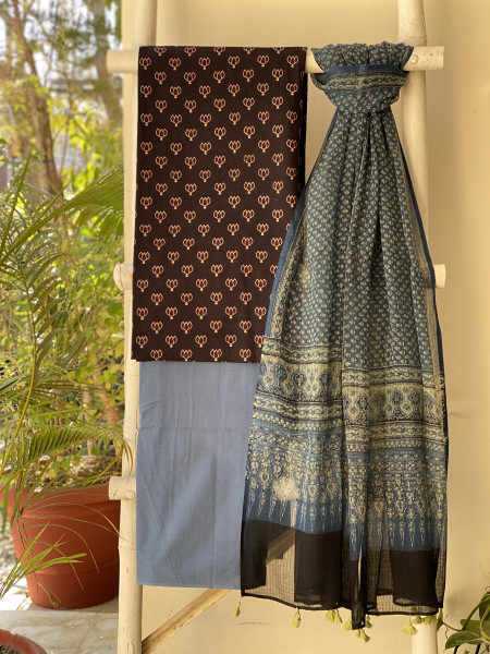 BLACK & INDIGO AJRAKH BLOCK PRINT KOTA DUPATTA SET