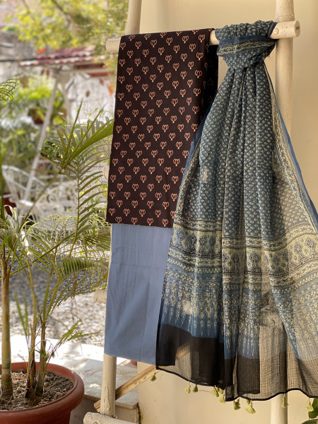 BLACK & INDIGO AJRAKH BLOCK PRINT KOTA DUPATTA SET