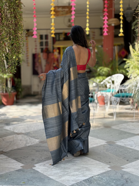 GREY KOSA SILK WOVEN ZARI SARI