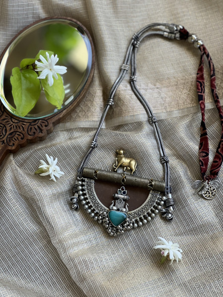 BRASS & FABRIC Handcrafted LONG NECKLACE