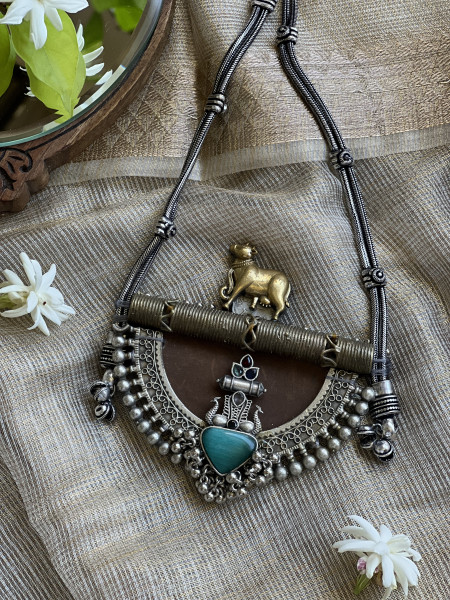 BRASS & FABRIC Handcrafted LONG NECKLACE