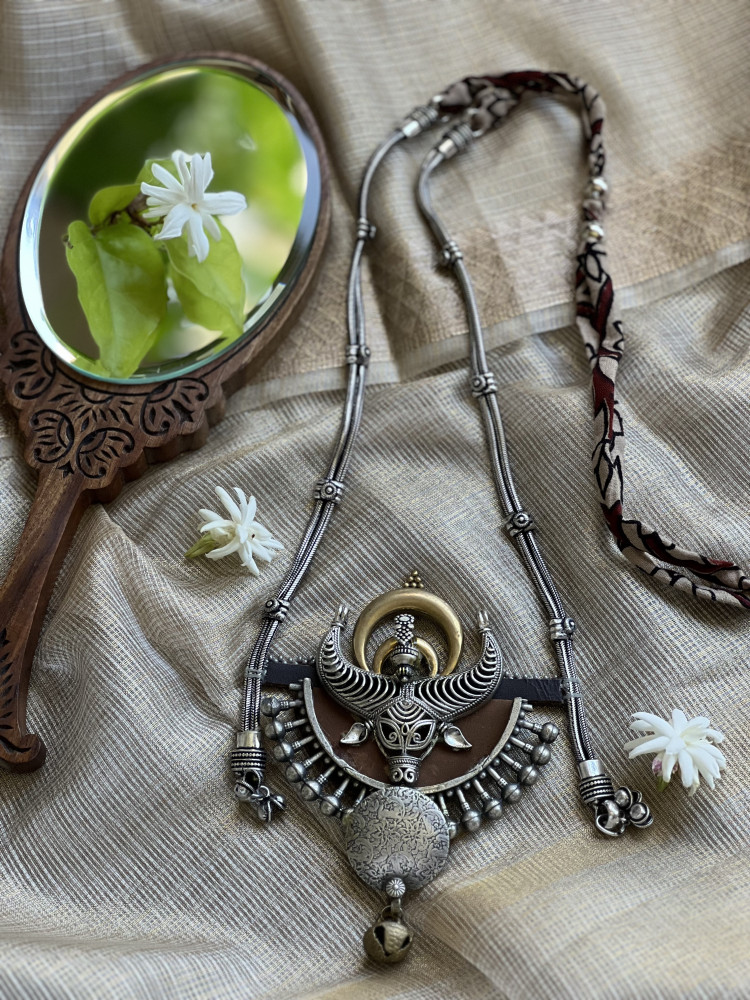 Image of BRASS &amp; FABRIC Handcrafted LONG NECKLACE