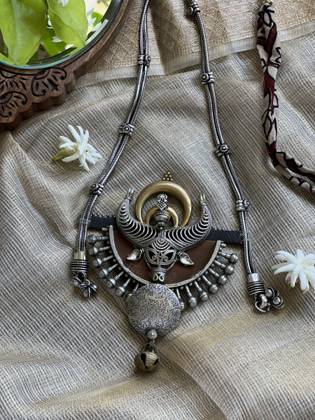 BRASS & FABRIC Handcrafted LONG NECKLACE