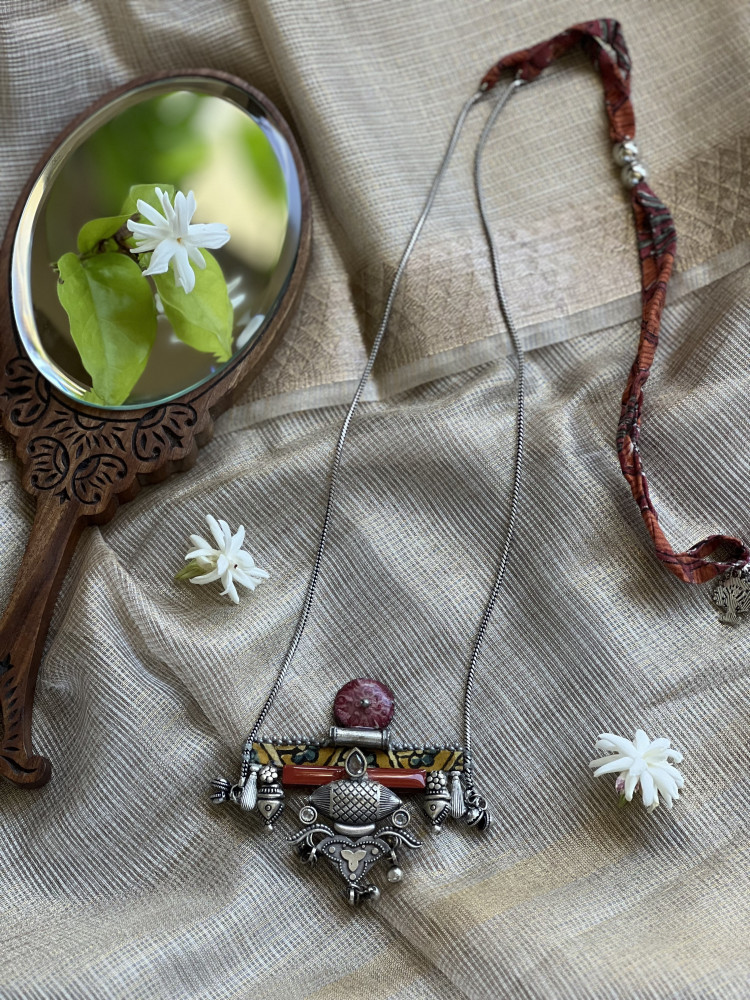 Image of BRASS &amp; FABRIC Handcrafted LONG NECKLACE