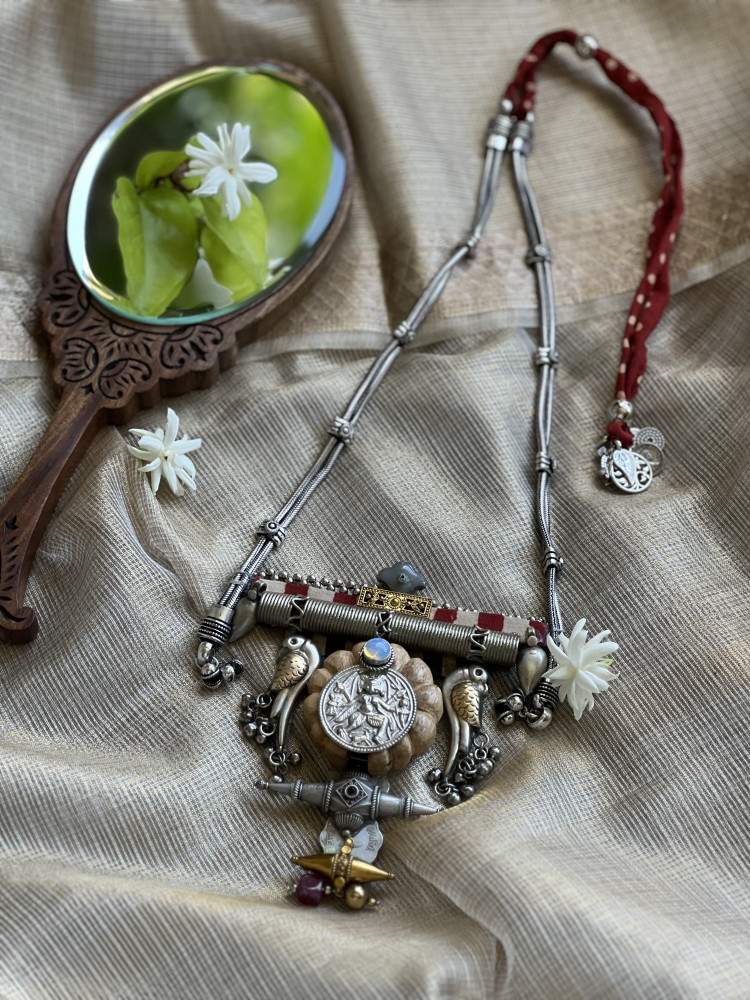 Image of BRASS &amp; FABRIC Handcrafted LONG NECKLACE