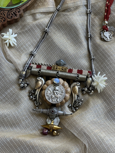 BRASS & FABRIC Handcrafted LONG NECKLACE