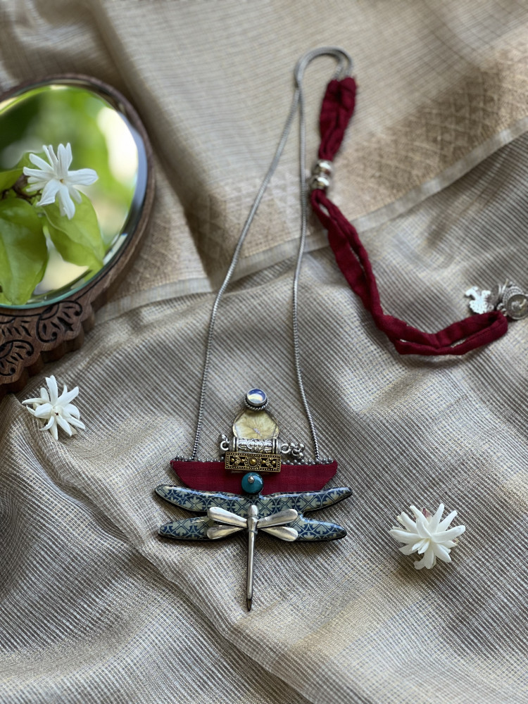 Image of BRASS &amp; FABRIC Handcrafted LONG NECKLACE
