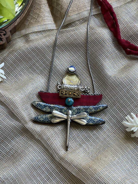 BRASS & FABRIC Handcrafted LONG NECKLACE