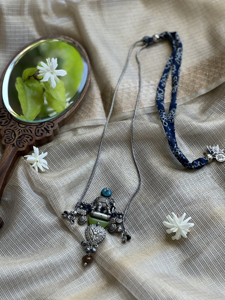 Image of BRASS &amp; FABRIC Handcrafted LONG NECKLACE