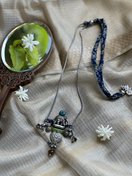 BRASS & FABRIC Handcrafted LONG NECKLACE