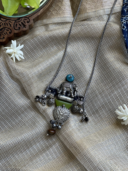 BRASS & FABRIC Handcrafted LONG NECKLACE