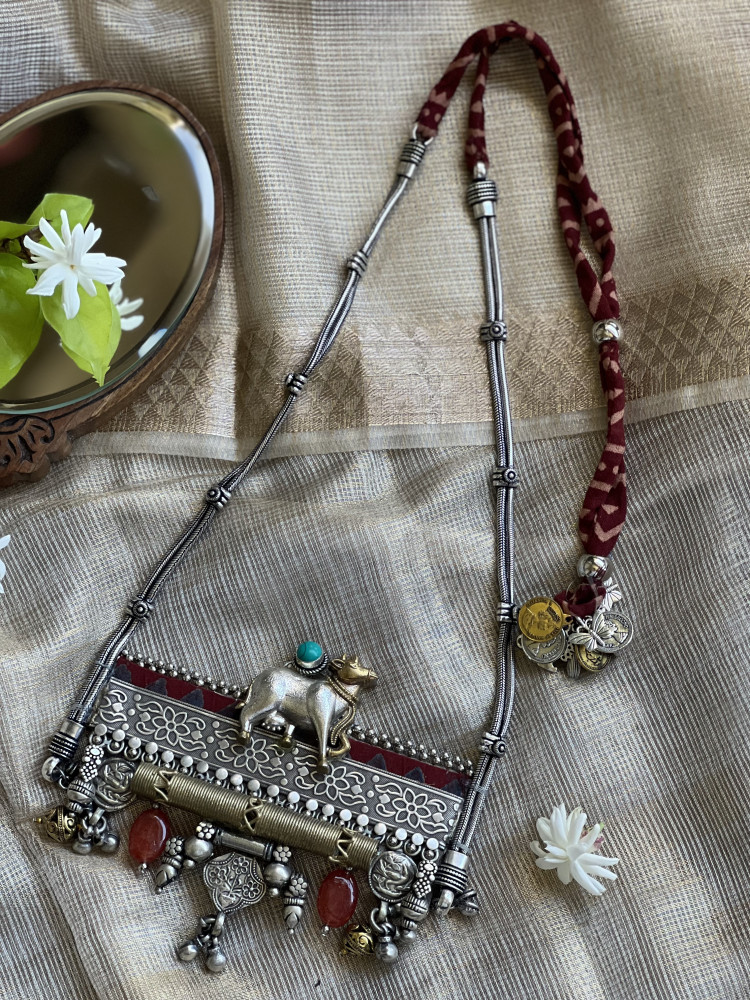 Image of BRASS &amp; FABRIC Handcrafted LONG NECKLACE
