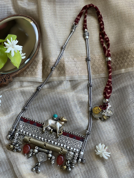 BRASS & FABRIC Handcrafted LONG NECKLACE