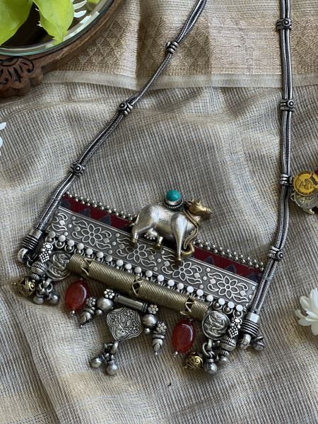 BRASS & FABRIC Handcrafted LONG NECKLACE