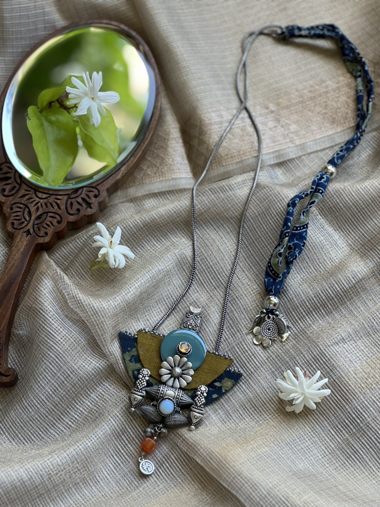 Image of BRASS &amp; FABRIC Handcrafted LONG NECKLACE