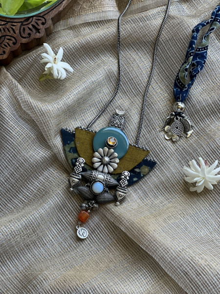 BRASS & FABRIC Handcrafted LONG NECKLACE