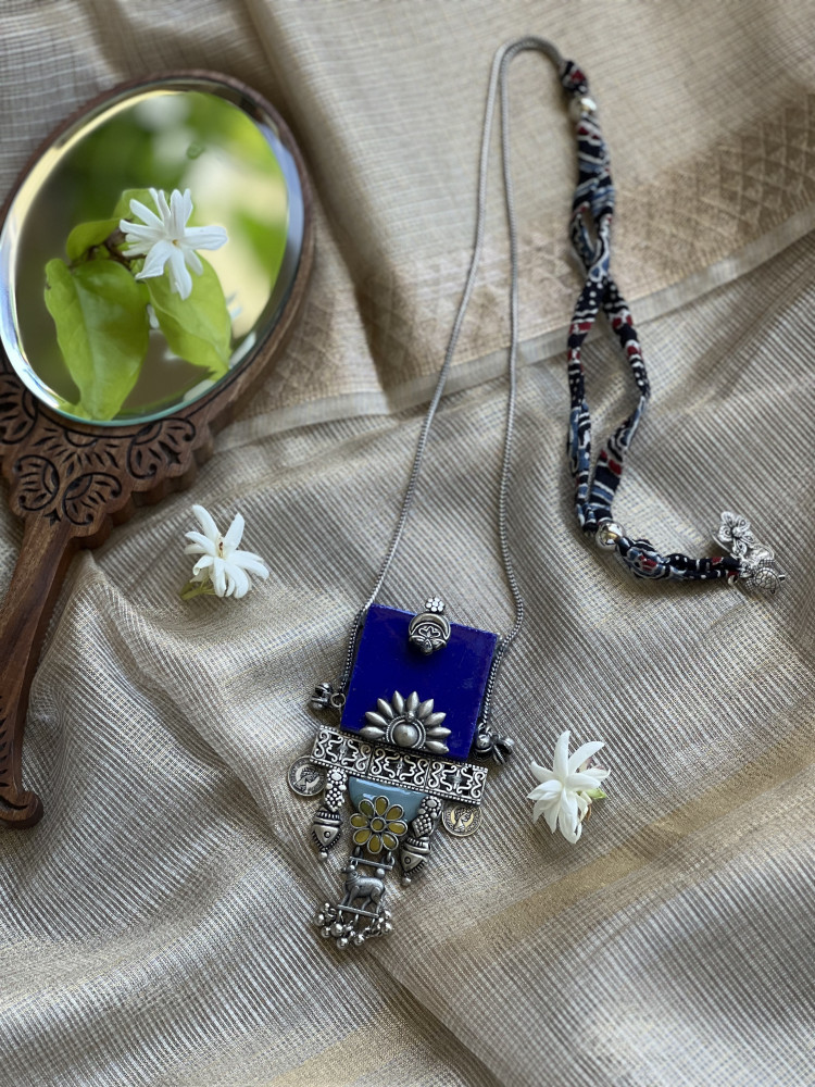 Image of BRASS &amp; FABRIC Handcrafted LONG NECKLACE