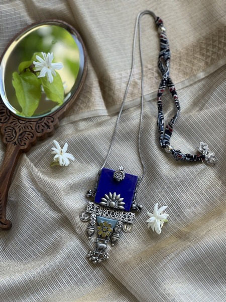 BRASS & FABRIC Handcrafted LONG NECKLACE
