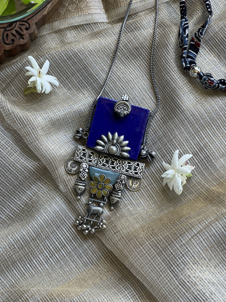 BRASS & FABRIC Handcrafted LONG NECKLACE