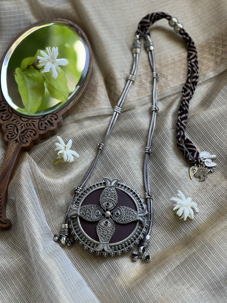 Image of BRASS &amp; FABRIC Handcrafted LONG NECKLACE