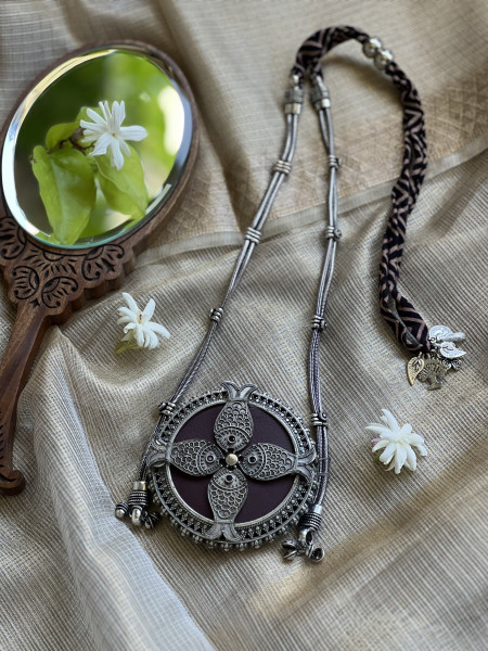 BRASS & FABRIC Handcrafted LONG NECKLACE