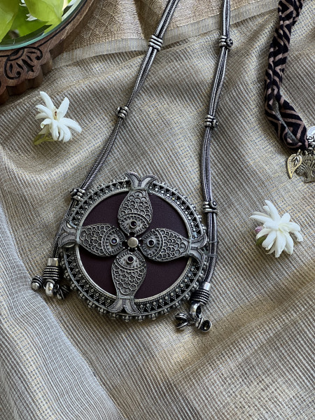 BRASS & FABRIC Handcrafted LONG NECKLACE