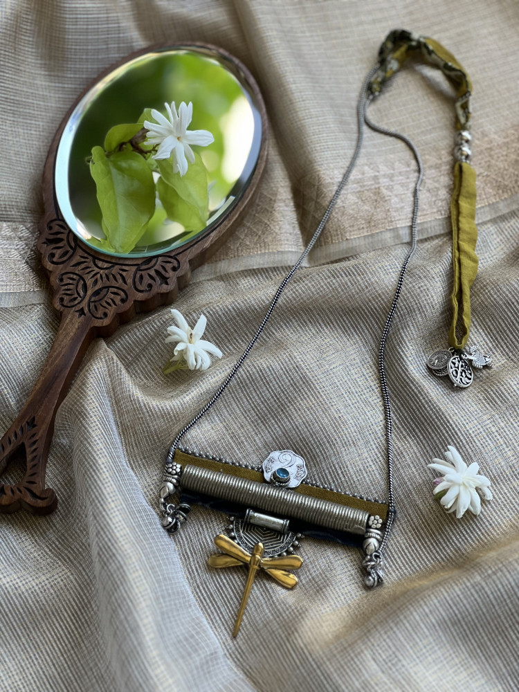 Image of BRASS &amp; FABRIC Handcrafted LONG NECKLACE