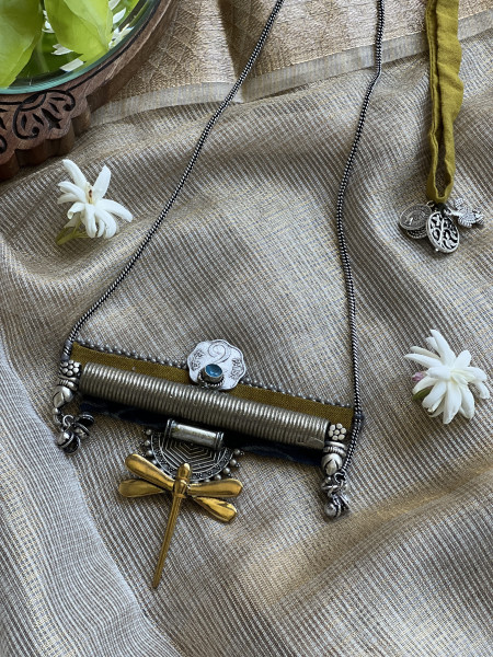 BRASS & FABRIC Handcrafted LONG NECKLACE