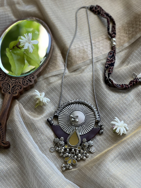 BRASS & FABRIC Handcrafted LONG NECKLACE