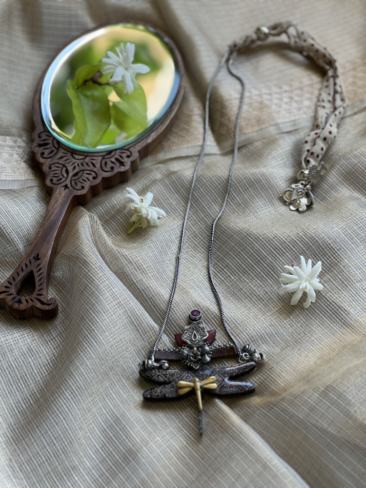 Image of BRASS &amp; FABRIC Handcrafted LONG NECKLACE