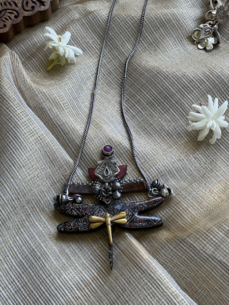 BRASS & FABRIC Handcrafted LONG NECKLACE