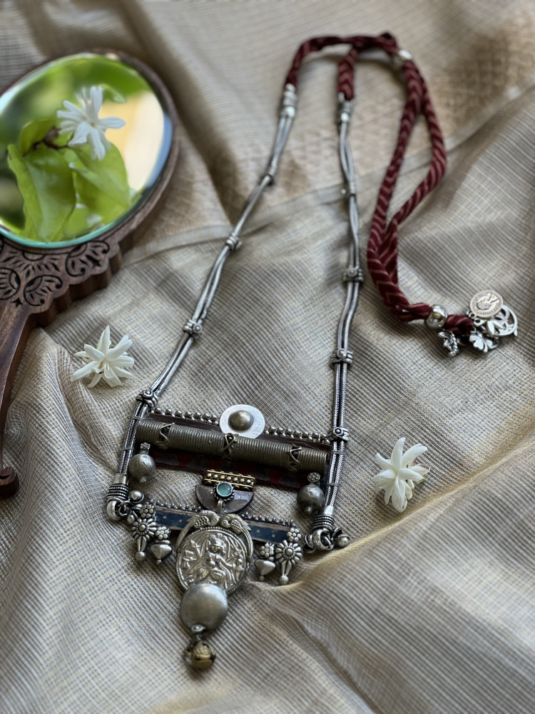 Image of BRASS &amp; FABRIC Handcrafted LONG NECKLACE