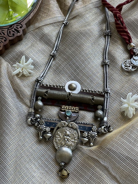 BRASS & FABRIC Handcrafted LONG NECKLACE