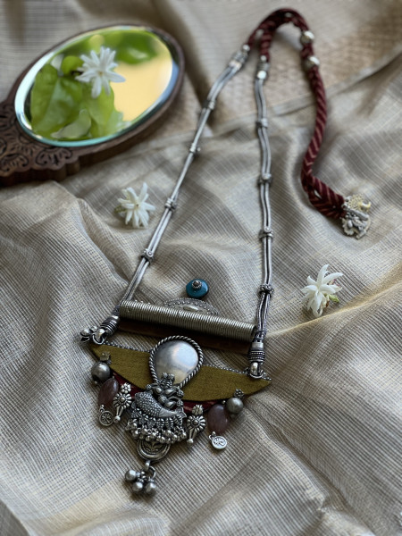 BRASS & FABRIC Handcrafted LONG NECKLACE