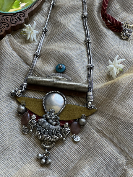 BRASS & FABRIC Handcrafted LONG NECKLACE