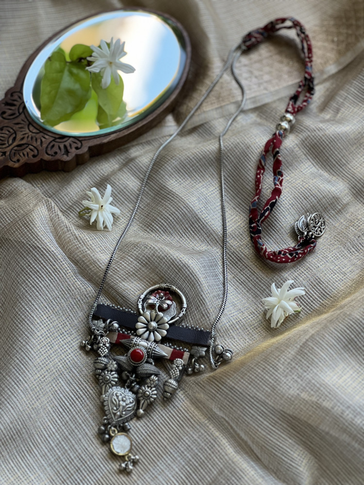 Image of BRASS &amp; FABRIC Handcrafted LONG NECKLACE