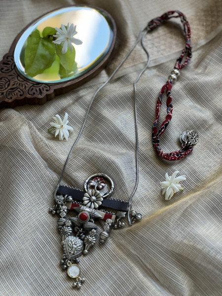 BRASS & FABRIC Handcrafted LONG NECKLACE