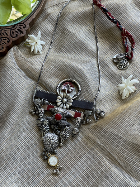 BRASS & FABRIC Handcrafted LONG NECKLACE