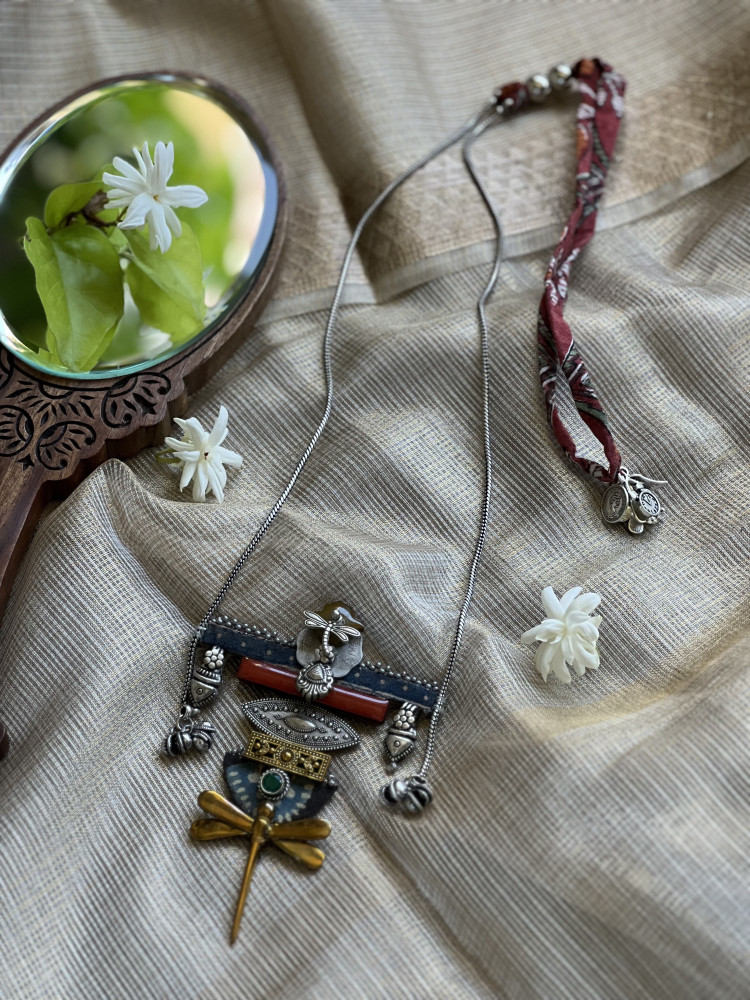 Image of BRASS &amp; FABRIC Handcrafted LONG NECKLACE