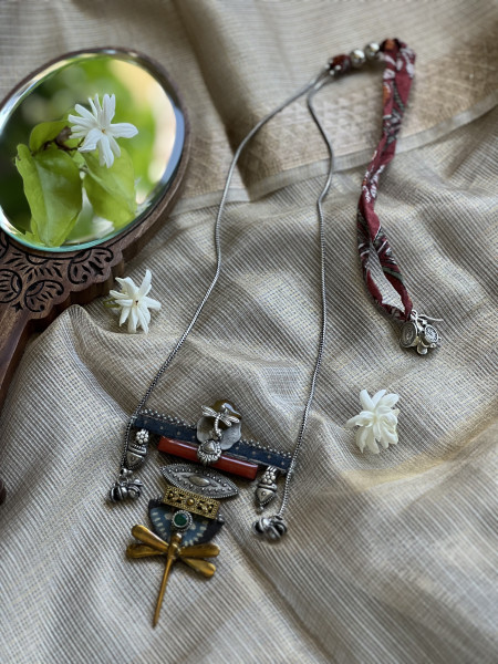 BRASS & FABRIC Handcrafted LONG NECKLACE