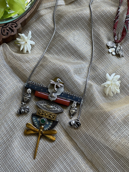 BRASS & FABRIC Handcrafted LONG NECKLACE