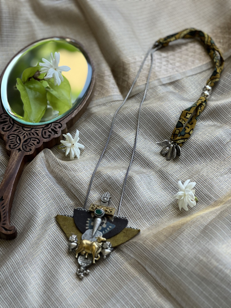 Image of BRASS &amp; FABRIC Handcrafted LONG NECKLACE