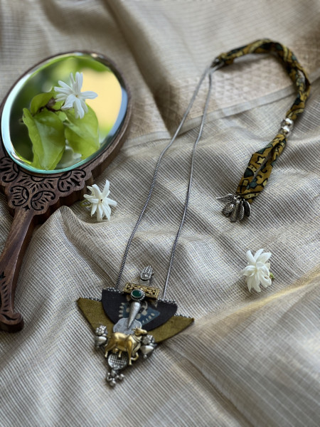 BRASS & FABRIC Handcrafted LONG NECKLACE
