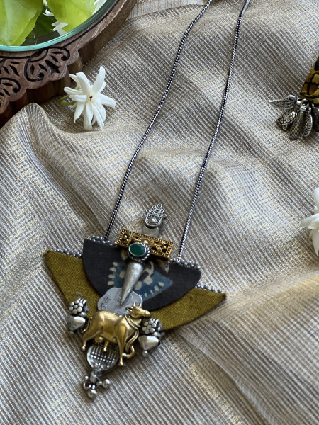 BRASS & FABRIC Handcrafted LONG NECKLACE